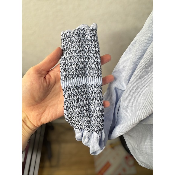 Zara Light Blue High Neck Balloon Sleeve Knit Top Womens Smocked Pullover size S - Picture 7 of 10